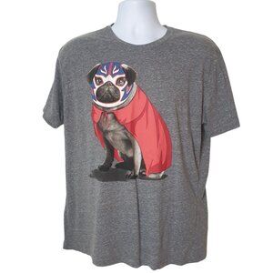 Chemistry Men's Pug Tee XL Gray Luchador Pug Graphic  Animal Lover T-Shirt